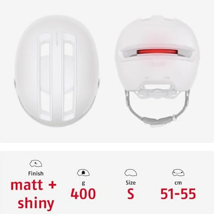 ABUS Stadthelm HUD-Y ACE, stylischer Fahrradhelm mit Visier und aufladbarem LED-Rücklicht, Schwarz, Größe M – Bild 3