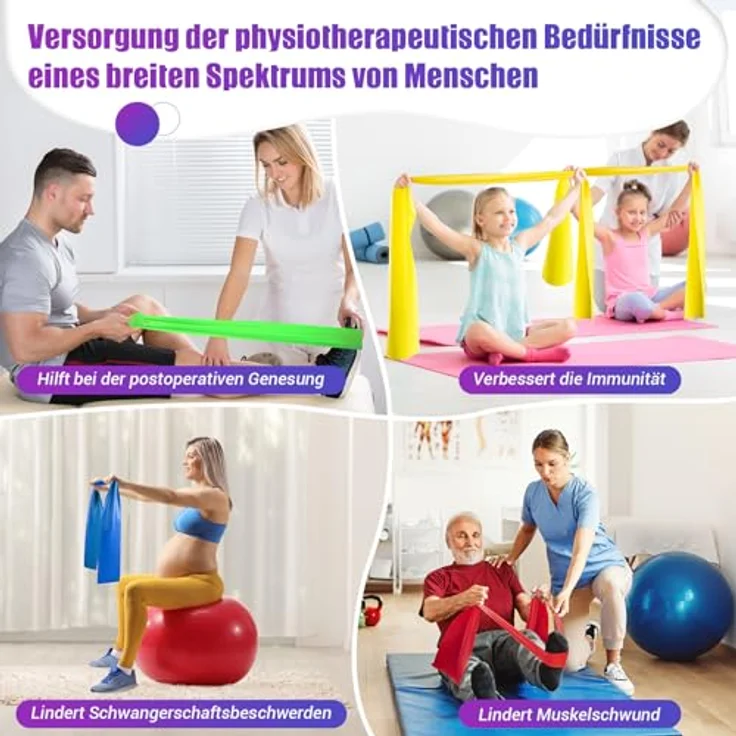 COFOF Gymnastikband 4er-Set mit 4 Widerstandsstufen, Fitnessbänder in Limonengrün, gelb, blau und rot, inkl. Tragetasche & Übungsanleitung – Bild 5