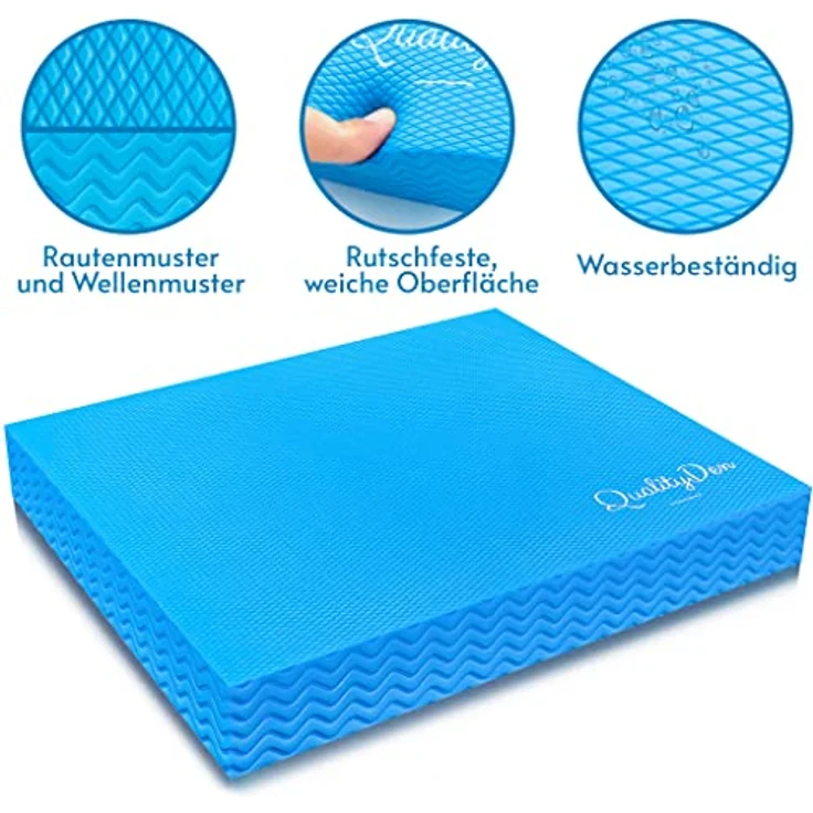 Quality Den Balance Pad, Rutschfester Weichschaum, Balancekissen für Stabilität und Koordination - Hilft, die Tiefenmuskulatur zu Stärken - Inklusive e-Übungshandbuch (40x34x5 cm, Blau) – Bild 2