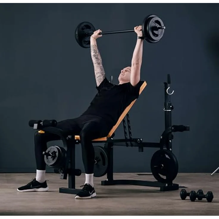 SportPlus I multifunktionale Hantelbank I Langhantel Hantelbank, verstellbar und klappbar, max 100 kg, blau SP-WB-003-B – Bild 2