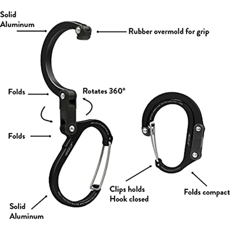 HEROCLIP Karabiner Medium, drehbarer Doppelkarabiner mit 360° Drehgelenk, leicht und robust für Kinderwagen, Handtasche & Rucksack - ideal für Camping, Angeln und Wandern, hält bis zu 27 kg – Bild 3