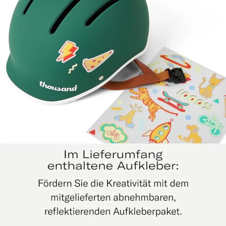 Thousand Jr. Velohelm, sicherheitszertifiziert für Radfahren und Skateboardfahren, verstellbares Dial-Fit-System, für Kopfumfang 49-53 cm, mit abnehmbaren reflektierenden Aufklebern – Bild 2