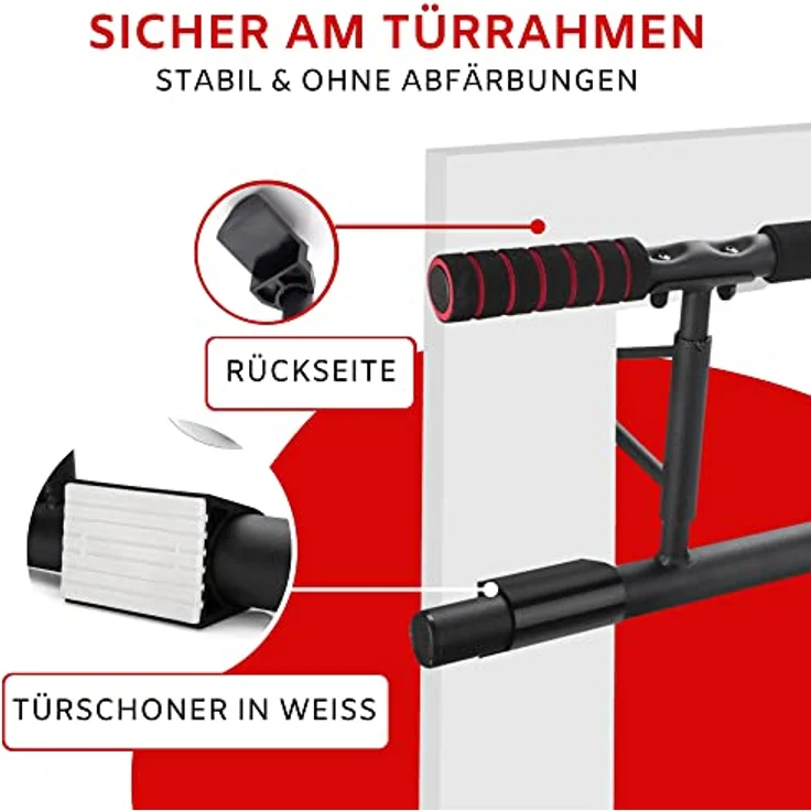 riijk 3 in 1 Premium Klimmzugstange Tür & Dip Barren & Liegestützgriffe +20 cm Höhe für volle Klimmzüge, Kraftstation & Pull Up Bar, Reckstange, Klimmzugstange Türrahmen ohne Schrauben – Bild 3