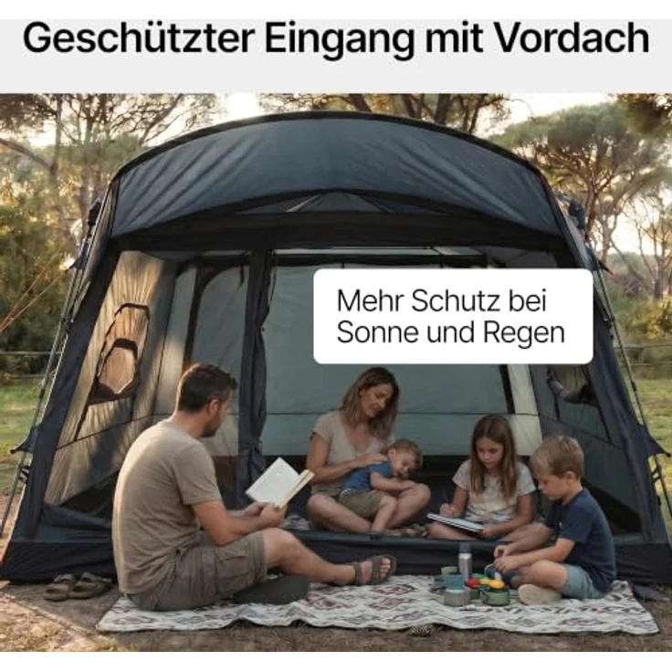 qeedo Quick Villa L, Familienzelt für 5 Personen, Sekundenzelt mit Stehhöhe, wasserdicht - Stoneblue – Bild 5