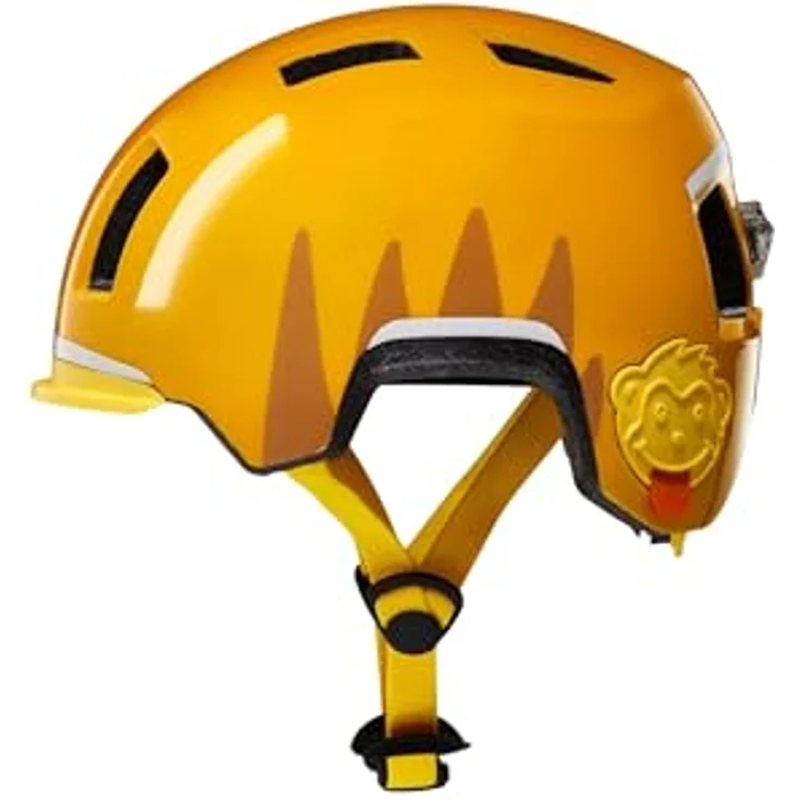 Affenzahn Fahrradhelm Tiger – Gelb, robuster Kinderhelm für Mädchen und Jungen mit verstellbarem Drehrad und integrierten Rücklicht, für Fahrradfahren, Laufrad und Rollerfahren – Bild 2