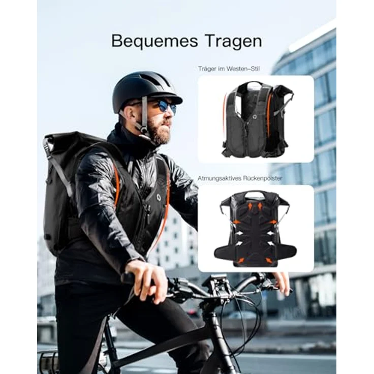 Inateck Fahrradrucksack 25-30L, Wasserdichter Rolltop Rucksack für Herren, mit ergonomischen Trägern und Sicherheitsmerkmalen für Wandertouren – Bild 4