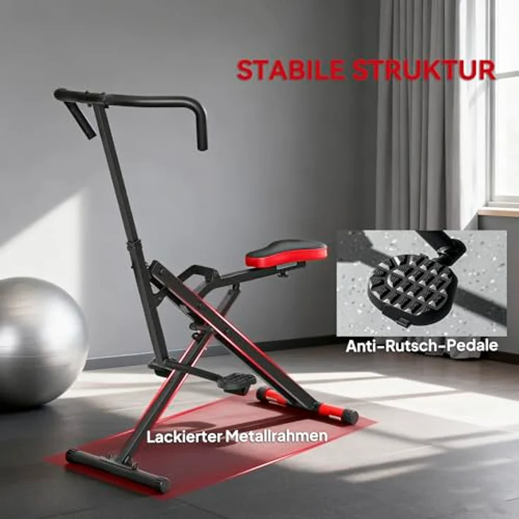 SPORTNOW Total Power Body Crunch Heimtrainer mit verstellbarem Sitz, klappbar und kompakt, 100 kg belastbar, für Brust, Bauch, Gesäß, Beine und Arme, rot – Bild 4