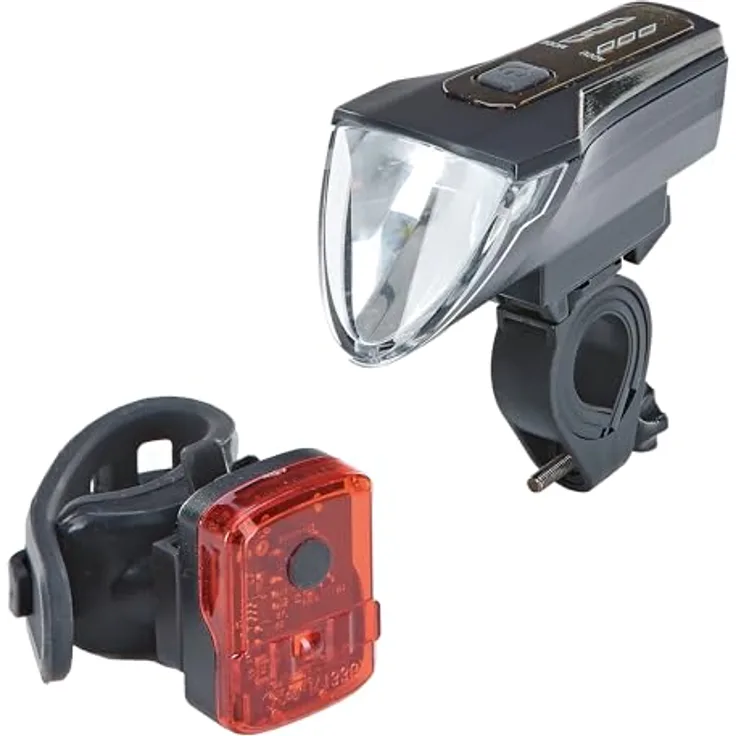 Prophete LED Akku-Beleuchtungs-Set, Fahrradbeleuchtung mit 70/35/20 Lux