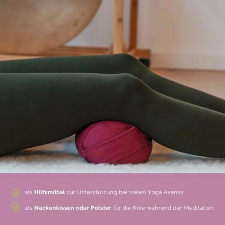 Bodhi Yoga Mini Bolster ECO | Ø 14 cm | 100% Bio-Baumwolle | Nackenrolle mit Buchweizenschalen | Yogabolster mit abnehmbarem und waschbarem Bezug | Yogarolle für Meditation | aubergine – Bild 6