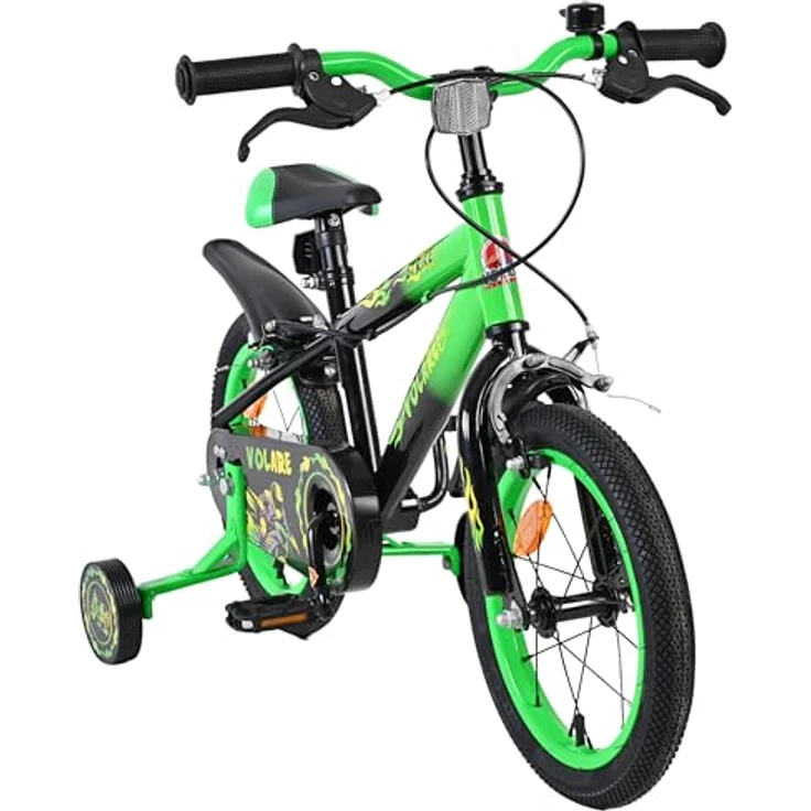 Volare Kinderfahrrad Strike 14 Zoll für Jungen – Schwarz-Grün, zwei Handbremsen, abnehmbare Stützräder, höhenverstellbarer Sattel und Lenker, geschlossener Kettenschutz – Bild 6