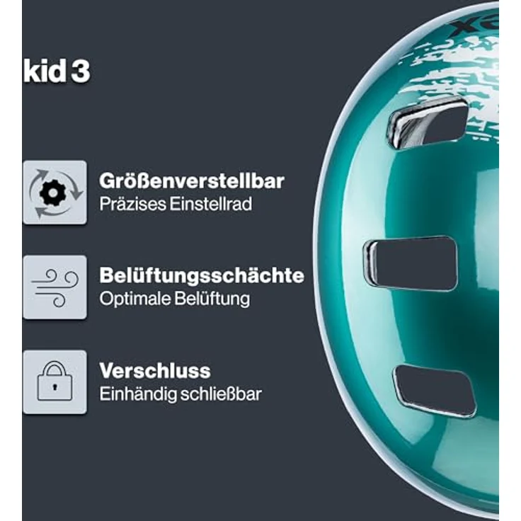 Uvex Kid 3, robuster Fahrradhelm für Kinder mit individueller Größenanpassung und waschbarer Innenausstattung, Teal-Silver, 51-55 cm – Bild 3