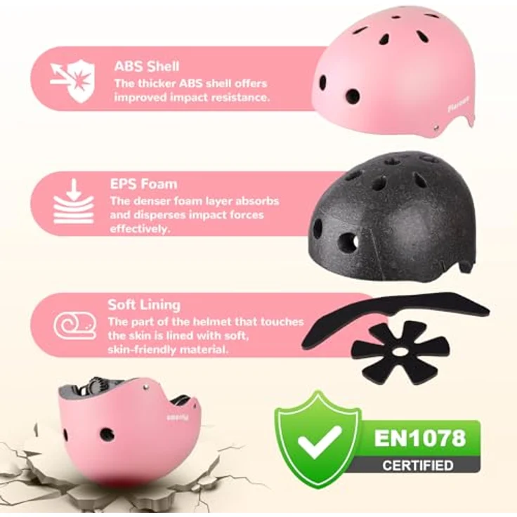 Tacklife PA-902 Kinder Fahrradhelm EN1078 CE-zertifiziert, verstellbarer Kinnriemen, 3D DIY-Sticker & reflektierende Aufkleber, Unisex in Weiß/Rosa/Blau – Bild 3