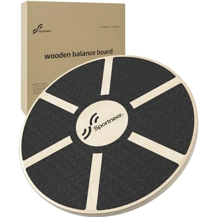Sportneer Balance Board, Tablett von Gleichgewicht/Wackelbrett/Balance Trainer/Sitzkissen Gleichgewicht Professionel aus Holz für die Übung, Gym, Sport Performance Enhancement (Schwarz)