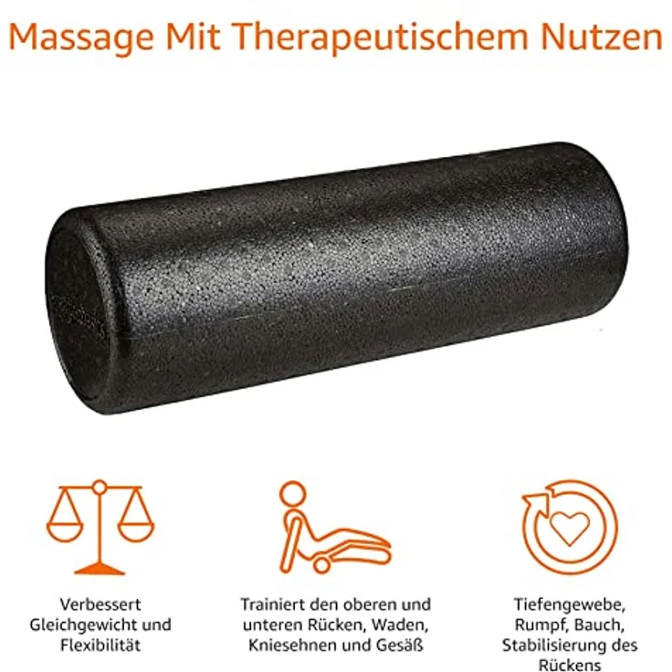 Amazon Basics Hochdichte Schaumstoffrolle, rund - 45 cm, Schwarz, ideal für Gleichgewichtstraining und Dehnübungen, geformtes Polypropylen – Bild 4