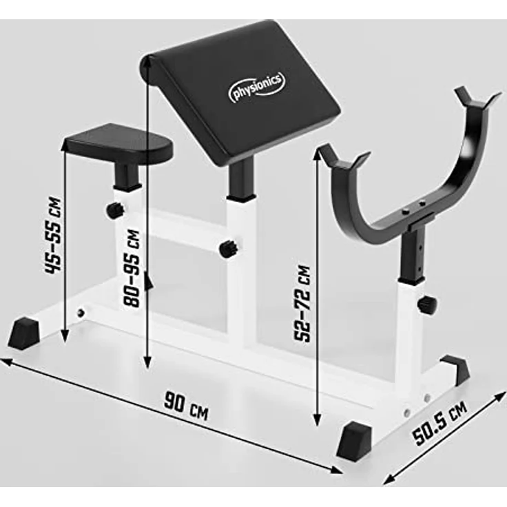 Physionics® Curlbank - Sitz 5-Fach, Armlehne 4-Fach, Langhantelablage 6-Fach höhenverstellbar, bis 200 kg belastbar- Curl Hantelbank, Curlpult, Bizepsbank, Scottbank, Curl-Maschine – Bild 3