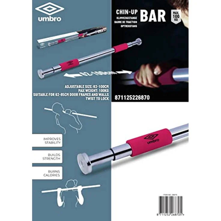 Umbro Klimmzugstange - Max.100 KG - Verstellbar 62 bis 100 CM - Wand- und Türrahmen Montage 62-85 CM - Schaumstoffgriffe – Bild 4