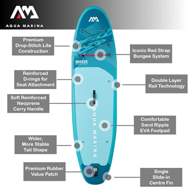 Aqua Marina Breeze, 2,7 m aufblasbares Stand-Up-Paddleboard-Paket mit stabiler Konturenform, EVA-Fußpolster und rotem Spanngurt – Bild 3