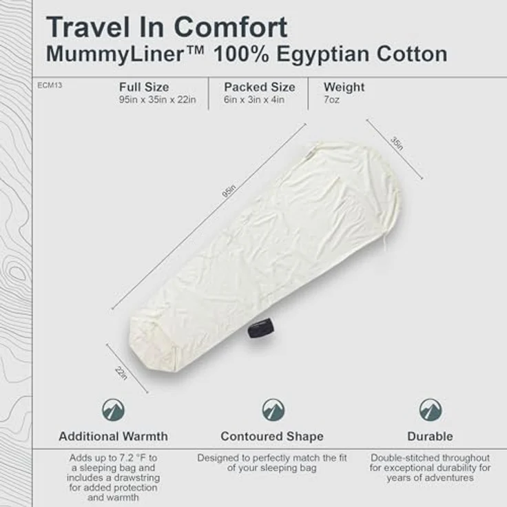 Cocoon MummyLiner, Schlafsack (241 cm), aus ägyptischer Baumwolle, leicht und langlebig, mit Kapuze – Bild 4