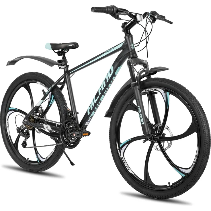 Hiland 26 Zoll Mountainbike, 6 Speichenrad, 18 Gang, Doppelscheibenbremse, Aluminiumrahmen, geeignet für Herren und Damen