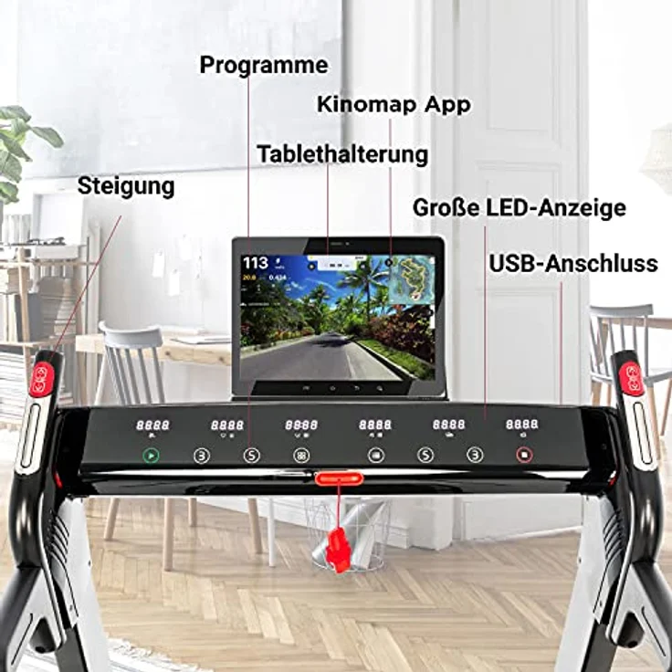FUEL Fitness LB100 Laufband für zuhause, Ultra-Slim Laufband elektrisch, klappbar mit Steigung, 14 km/h, KEIN Aufbau, 130x48cm Lauffläche, APP-kompatibel, Pulsgurt inkl – Bild 3