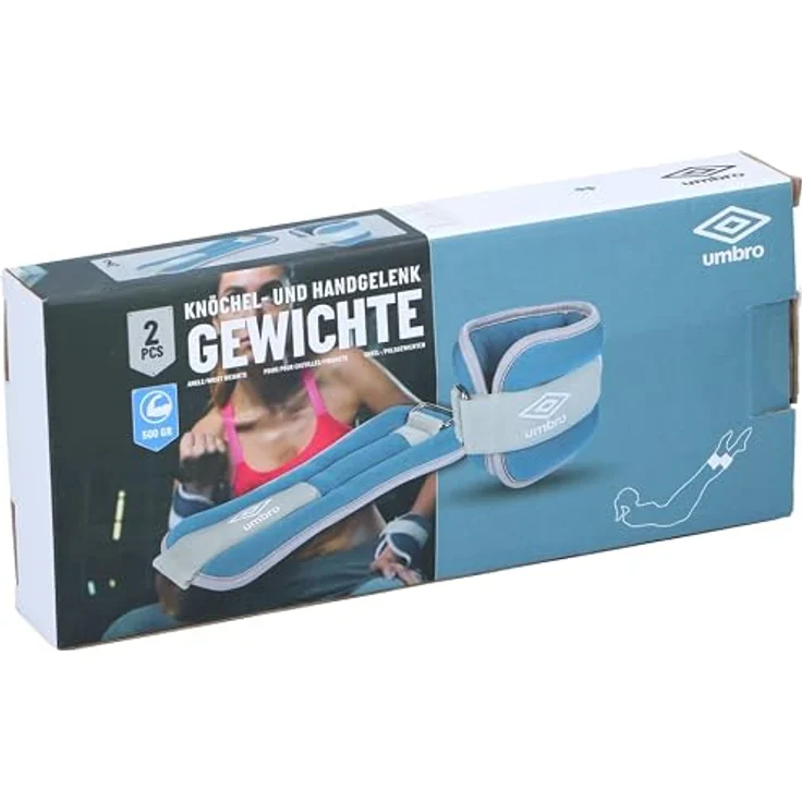 Umbro Gewichtsmanschetten, 2 Stück á 500g, verstellbar mit Klettverschluss, komfortable Passform, Grau/Blau – Bild 3