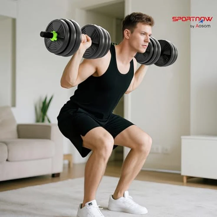 SPORTNOW Hantel-Set verstellbar 20 KG, mit Verbindungsrohr, Kurzhantel-Set für Ganzkörpertraining, grün – Bild 2