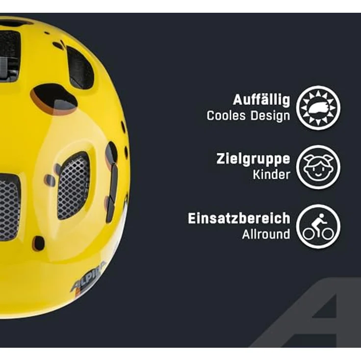 ALPINA Ximo Kinderfahrradhelm, Leicht, Bruchfest, 360°-Fitsystem, Gelb Gouda Gloss, 47-51, Mit optionalem LED-Licht – Bild 3