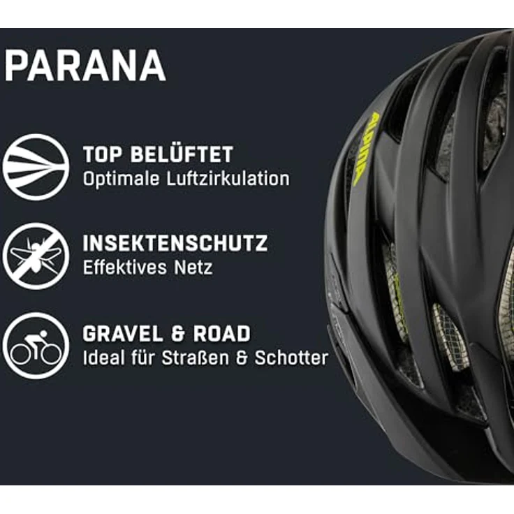 Alpina Parana Black - Neon Yellow Matt, Größe 51 - 56 cm - Fahrradhelm, Farbe Schwarz – Bild 3
