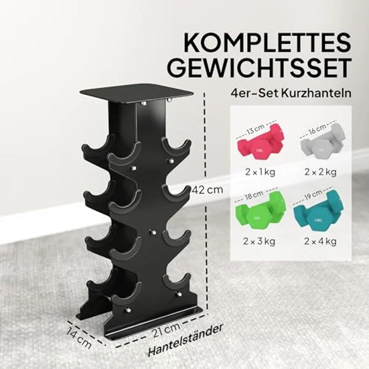SPORTNOW Hanteln Set 4 Paar Kurzhanteln 1-4 kg mit rutschfesten Griffen und Aufbewahrungsständer, hexagonale Form – Bild 3
