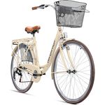 Bergsteiger Paris 28 Zoll Damenfahrrad, Retro-Design, 6 Gang-Schaltung, Korb, Fahrrad-Licht, Damen-Citybike