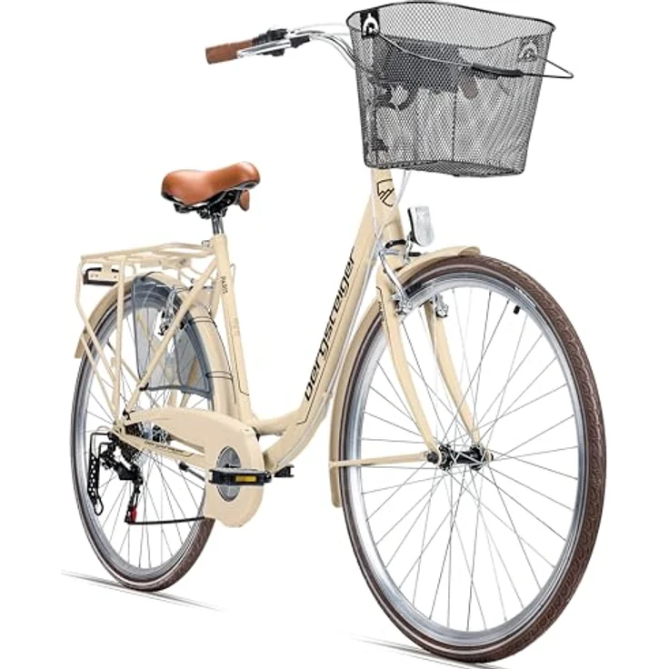 Bergsteiger Paris 28 Zoll Damenfahrrad, Retro-Design, 6 Gang-Schaltung, Korb, Fahrrad-Licht, Damen-Citybike – Bild 1