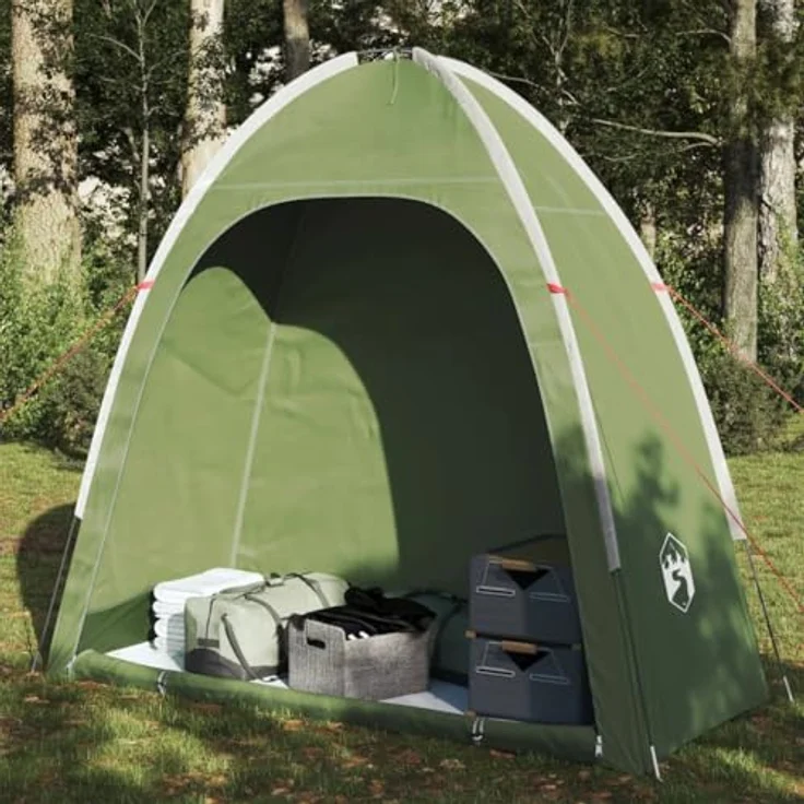 vidaXL Beistellzelt, Lagerzelt mit Stauraum, Umkleidezelt Wasserdicht Tragbar, Campingzelt Aufbewahrungszelt Zelt, Grün 185T Polyester – Bild 2