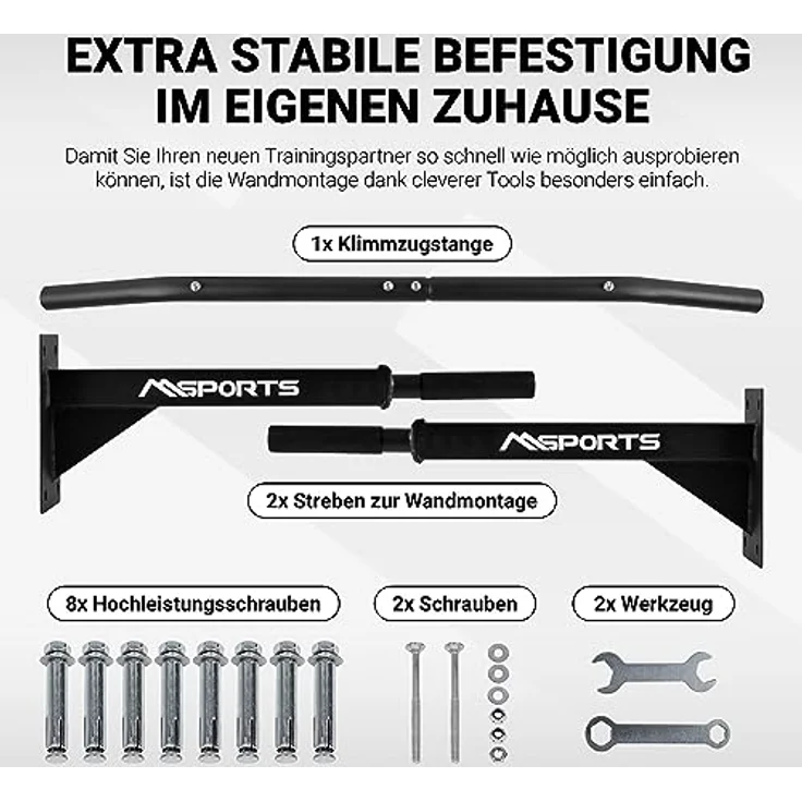 MSPORTS Klimmzugstange für Wandmontage inkl. Montageanleitung und - Zubehör | Reckstange – Bild 4