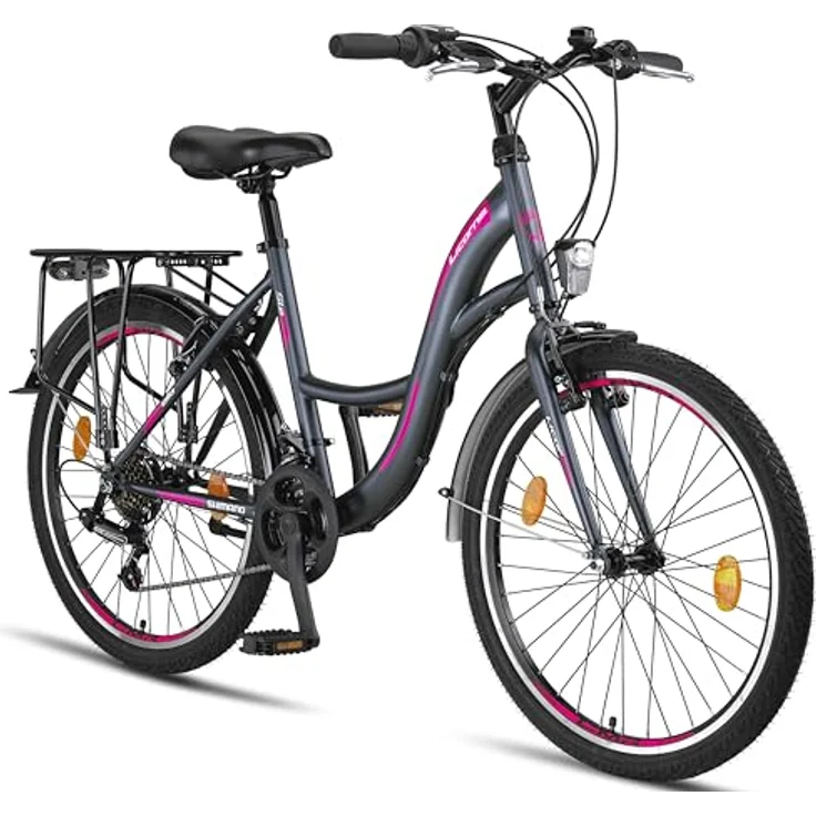 Licorne Bike Stella Premium City Bike in 24 Zoll, Anthrazit - Fahrrad mit 21 Gang-Schaltung, für Mädchen, Jungen, Herren und Damen – Bild 1
