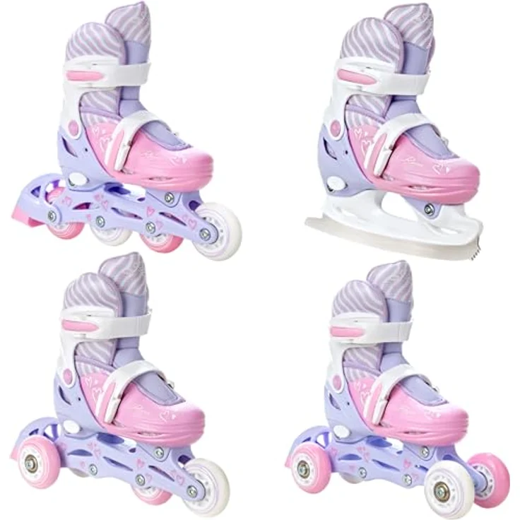 RAVEN 4in1 Inline Skates Triskates für Kinder Mädchen, verstellbar, Loret Lila/Pink, Größe 27-30 (16,5cm-18,5cm) mit LED-Rollen und dämpfendem Innenschuh – Bild 1