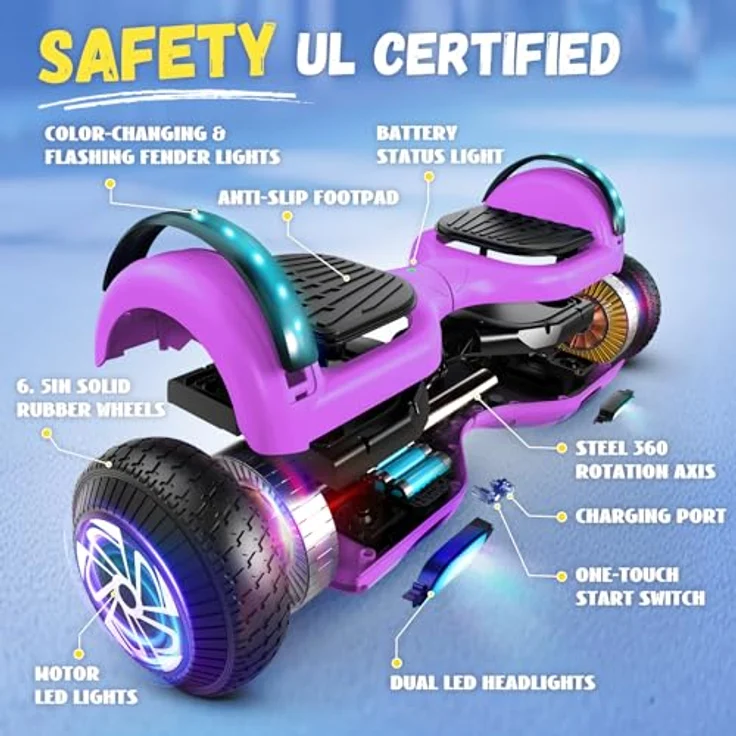 SISIGAD Hoverboard F006 für Kinder 6-12 Jahre, mit Bluetooth Lautsprecher, 6,5 Zoll Reifen, schwarz – Bild 4