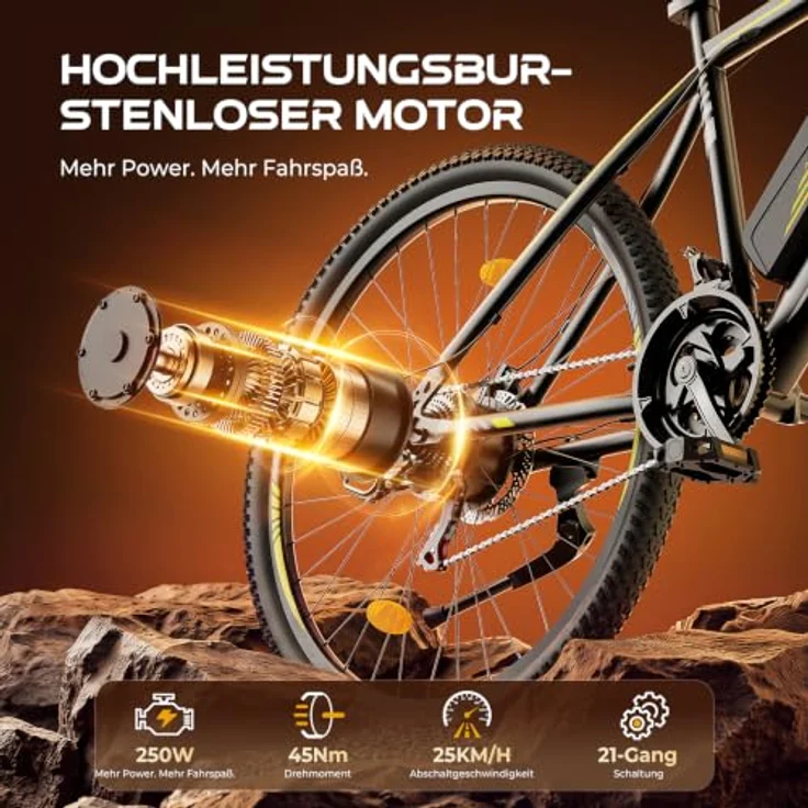 Touroll U1 29 E-Bike MTB, 250W Heckmotor, 65km Reichweite, 29 Zoll, Shimano 21-Gang, LED Display, Federgabel – Bild 3