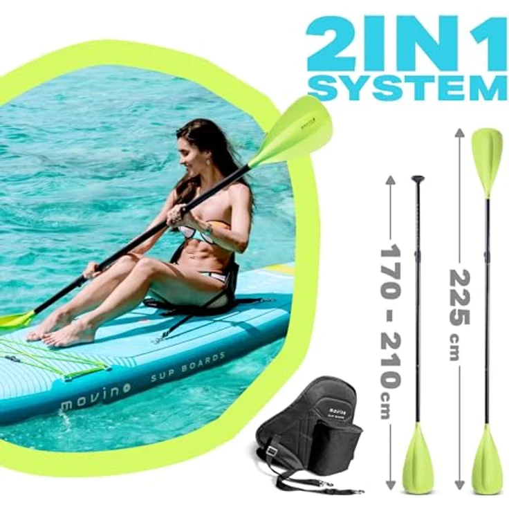 Movino SUP-Board MOVINO GARDA 2in1 Set, Allround 10'10", Traglast 150 kg, geschweißte Kanten, inkl. Rucksack, Pumpe, Paddel, Kajaksitz, Reparaturset – Bild 6