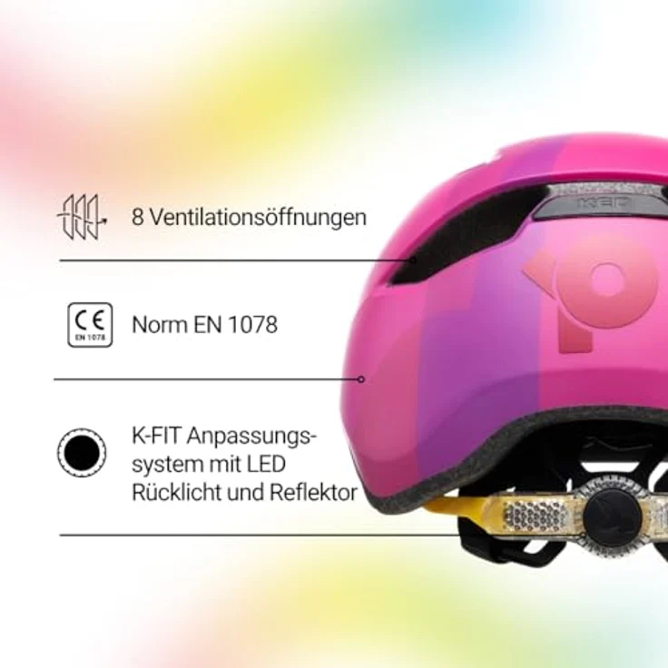 KED Pop II Lite Kinder Fahrradhelm, ultraleichtes Design mit K-FIT System, Pink Matt, Größe 52-56 (M), mit reflektierenden Details und sicherem Sitz – Bild 2