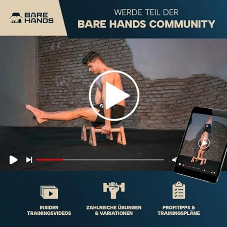 Bare Hands Liegestützgriffe XL - Gelenksschonende & rutschfeste Holz Liegestützgriffe für Handstand & Calisthenics, helles Buchenholz, 2er Set – Bild 5