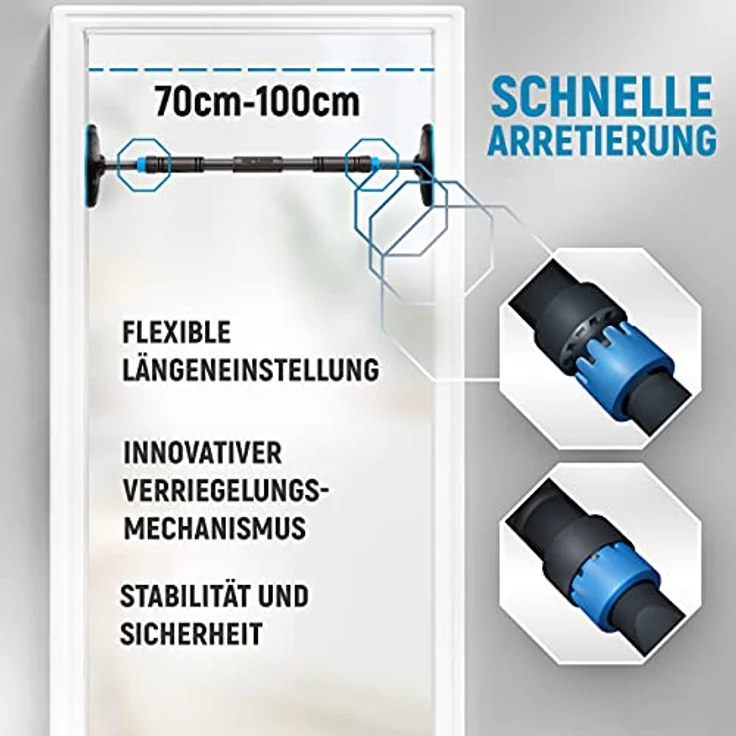 NEOLYMP Klimmzugstange Tür mit innovativer Gear-Lock Funktion + E-Book (Blau) – Klimmzugstange Türrahmen Pull up Bar Tür Klimmzugstange Klimzugststange Türrahmen Turnstange Türrahmen Door Pull up Bar – Bild 4