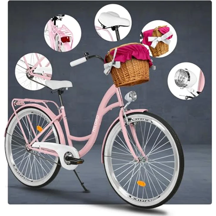 Milordbikes City-Fahrrad, Pink, 46 cm, Metallrahmen, Freizeit- und Sportbike mit Aluminiumfelgen und Trägersystem – Bild 7