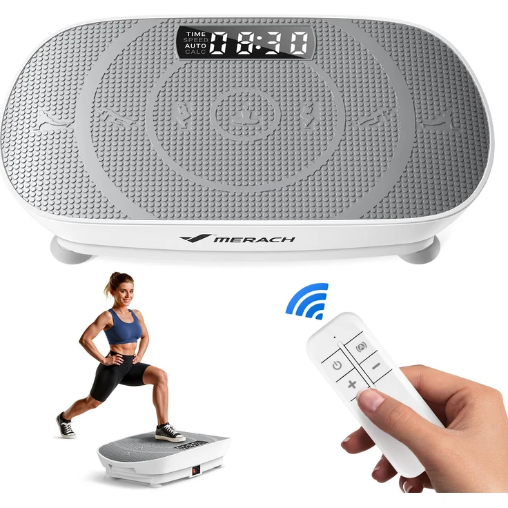 Merach Mini-Vibrationsplatte, Vibrationsgerät mit LED-Display und Fernbedienung, für Ganzkörpertraining bis 136 kg