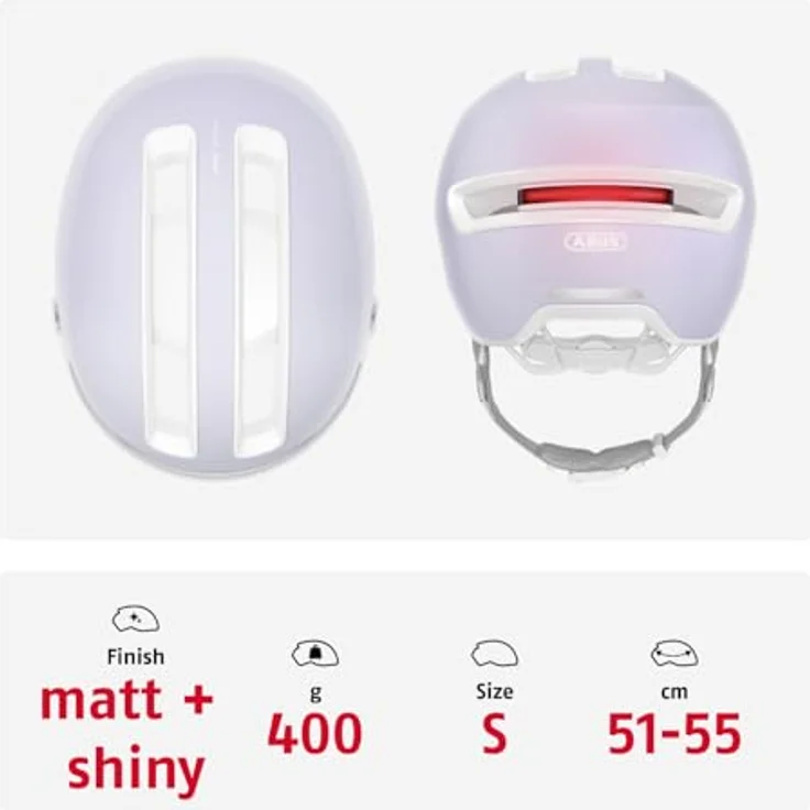 Abus HUD-Y ACE, Velohelm mit integriertem Glas-Visier und aufladbarer Heck-LED, 51 - 55 cm, urbanes Design – Bild 3