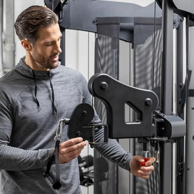 HAMMER Kraftstation Autark 9.0, kompakte Fitnessstation mit Doppel-Seilzugsystem, 2 x 80 kg Gewichtsblöcke und Zubehör-Set für effektives Training zu Hause – Bild 3