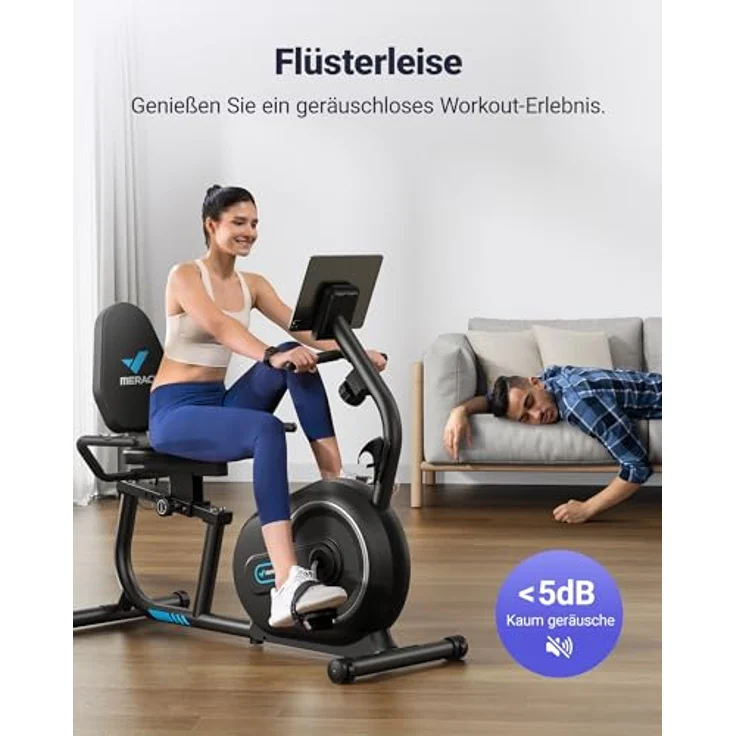 MERACH Liegeergometer S08 für Zuhause mit 8 verstellbaren Widerstandsstufen, Smart Bluetooth, LCD-Display und Herzfrequenzsensoren, schwarz – Bild 3
