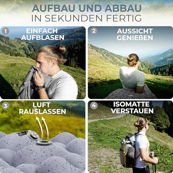 Alpenwert® Isomatte Outdoor, aufblasbare Schlafmatte ultraleicht mit kleinem Packmaß, 531g, 190 x 60 cm, perfekt für Camping und Backpacking – Bild 4