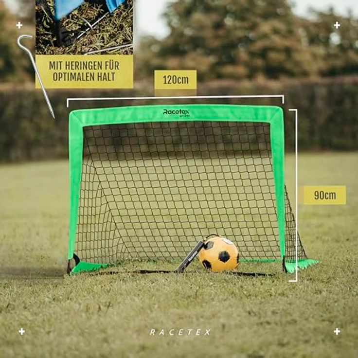 Racetex 2er Fußballtor Kinder Set, verstärkte Glasfaserstangen, transportable Tragetasche, inklusive Erdanker – Bild 3