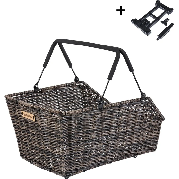 Basil Cento Rattan Look Velokorb, 40 l, braun, wasserdicht, MIK-System, für Gepäckträger – Bild 1