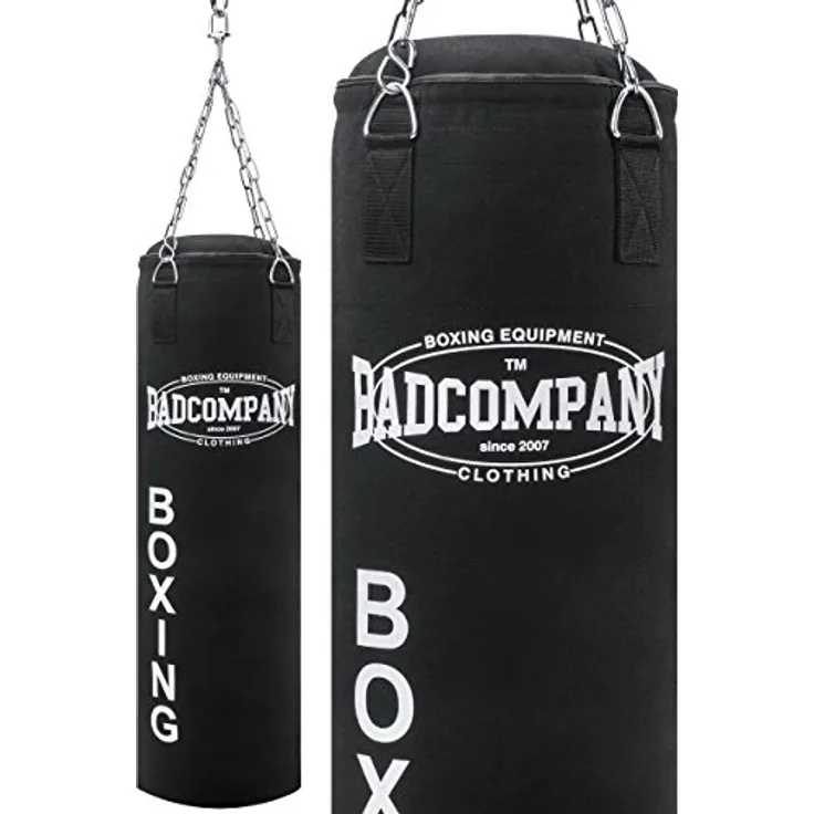 Bad Company Boxsack 100 x 30 cm, gefüllt, inkl. Vierpunkt Stahlkette, reißfestes Canvas für Boxtraining